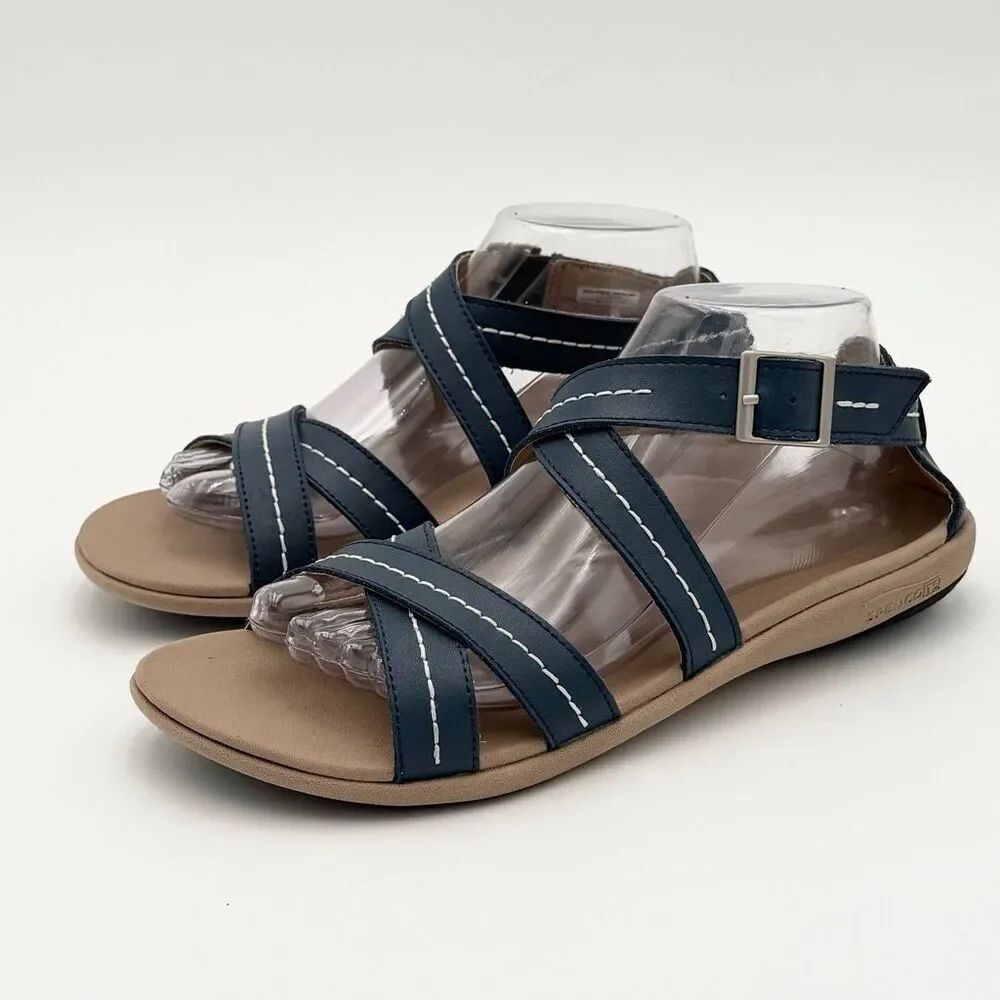 Spenco Medical Corporation Andi Blue White Criss Cross Leather Straps  Orthotic